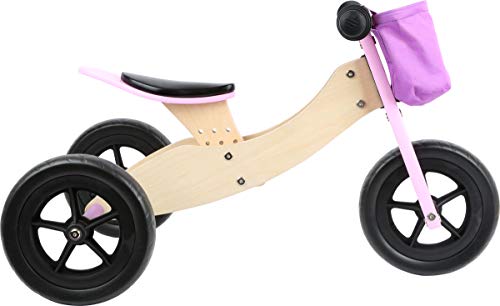 Small Foot 11611 Triciclo - Bicicleta Maxi 2 en 1, Rosa, de Madera, con Asiento Ajustable y neumáticos de Goma