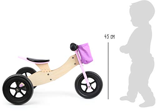 Small Foot 11611 Triciclo - Bicicleta Maxi 2 en 1, Rosa, de Madera, con Asiento Ajustable y neumáticos de Goma