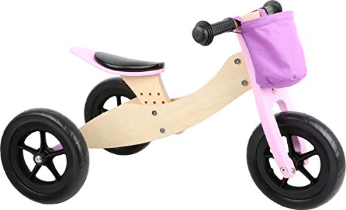 Small Foot 11611 Triciclo - Bicicleta Maxi 2 en 1, Rosa, de Madera, con Asiento Ajustable y neumáticos de Goma