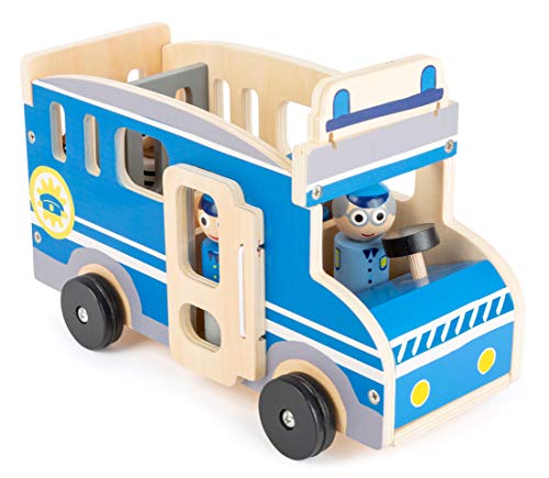 small foot company - 11459 Autobús Grande de Madera de la policía, con Figuras de Juego y Mucho Espacio para pasajeros y Ladrones Juguetes, Multicolor (11459)