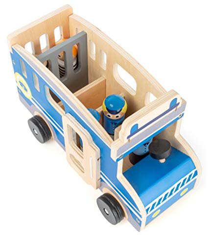 small foot company - 11459 Autobús Grande de Madera de la policía, con Figuras de Juego y Mucho Espacio para pasajeros y Ladrones Juguetes, Multicolor (11459)