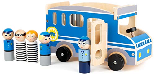 small foot company - 11459 Autobús Grande de Madera de la policía, con Figuras de Juego y Mucho Espacio para pasajeros y Ladrones Juguetes, Multicolor (11459)