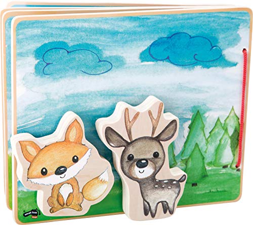 small foot company- Libro para bebés con imágenes Cuatro Lados y Figuras de Madera para Jugar interactivamente, Entrena la motricidad Fina Juguetes, Multicolor (Small Foot by Legler 11234)