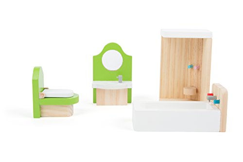 Small Foot- Muebles Madera casa, Incluyendo un Soporte de Lavado, baño, Ducha y Inodoro, Adecuado dobladas, Accesorios de muñeca Ideales para niños a Partir de 3 años (10872)