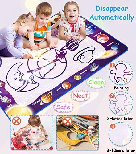 Smarkids Agua Dibujo Pintura, Estera de Dibujo de Agua 100x70cm, Alfombra de Agua Doodle Alfombra Mágicas para Niños con Bolígrafos Mágicos Plantillas, Juguete Educativo Regalos Cumpleaños Navidad