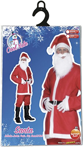 Smiffy's-20841L Santa Disfraz de Papá Noel, con chaqueta, pantalón, barba, gorro y cinturón, color rojo, L-Tamaño 42"-44" (20841L)