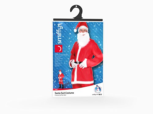 Smiffy's-20841L Santa Disfraz de Papá Noel, con chaqueta, pantalón, barba, gorro y cinturón, color rojo, L-Tamaño 42"-44" (20841L)