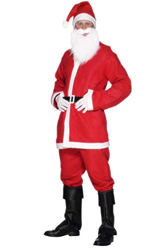 Smiffy's-20841L Santa Disfraz de Papá Noel, con chaqueta, pantalón, barba, gorro y cinturón, color rojo, L-Tamaño 42"-44" (20841L)