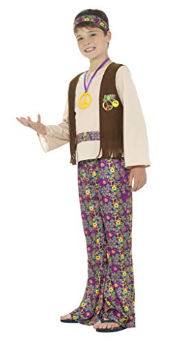 Smiffy's-21831L DisFRAaz de hippy para chico, con camiseta, chaleco cosido, pantalon, multicolor, L-Edad 10-12 años (21831L)