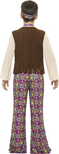 Smiffy's-21831L DisFRAaz de hippy para chico, con camiseta, chaleco cosido, pantalon, multicolor, L-Edad 10-12 años (21831L)