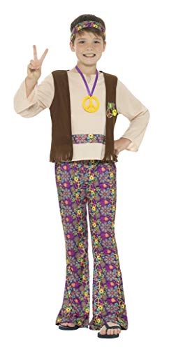 Smiffy's-21831L DisFRAaz de hippy para chico, con camiseta, chaleco cosido, pantalon, multicolor, L-Edad 10-12 años (21831L)