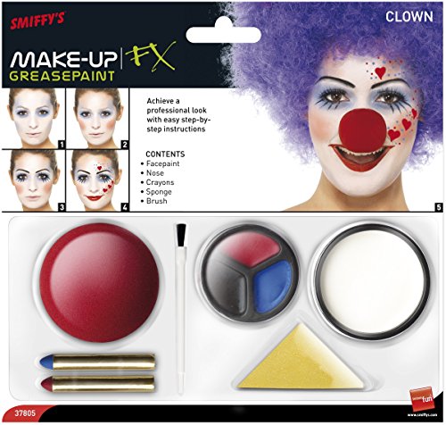 Smiffy'S 37805 Kit De Maquillaje De Payaso Con Pintura Para La Cara, Nariz, Lápices Y Esponja, Multicolor