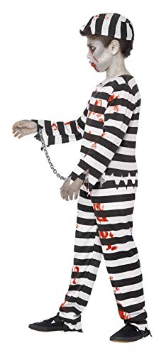 Smiffy's 44326L - Disfraz de zombi convicto, color negro y blanco, talla L (para 10-12 anos)