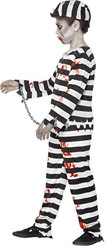 Smiffy's 44326L - Disfraz de zombi convicto, color negro y blanco, talla L (para 10-12 anos)