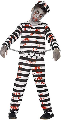 Smiffy's 44326L - Disfraz de zombi convicto, color negro y blanco, talla L (para 10-12 anos)