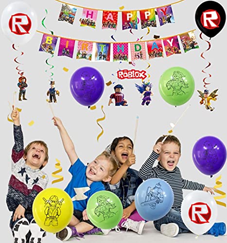 smileh Decoracion Cumpleaños Roblox Globos Pancarta de Feliz Cumpleaños Tarta Decoracion Colgando Remolinos Decoraciones Gamer Cumpleaños Decoración