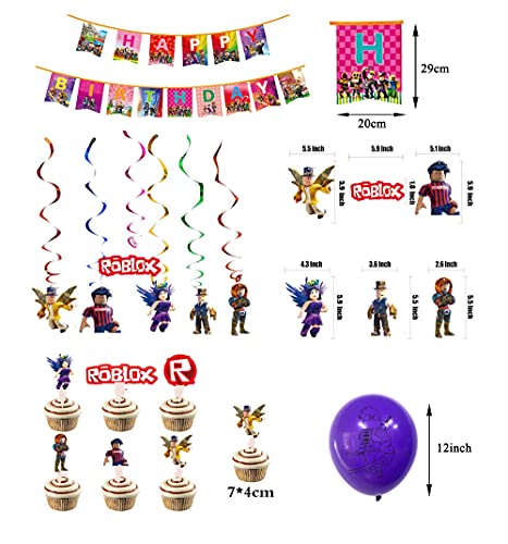 smileh Decoracion Cumpleaños Roblox Globos Pancarta de Feliz Cumpleaños Tarta Decoracion Colgando Remolinos Decoraciones Gamer Cumpleaños Decoración