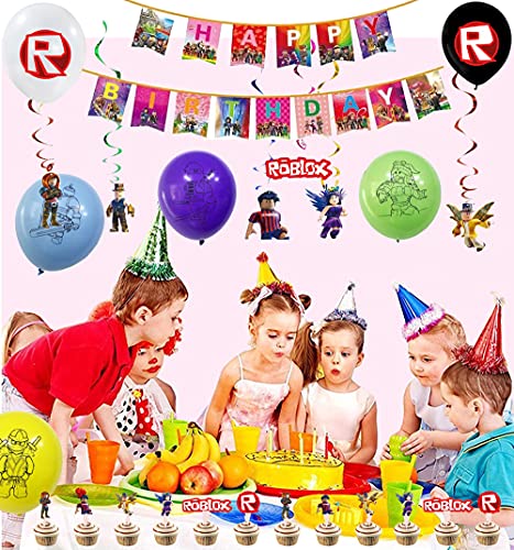 smileh Decoracion Cumpleaños Roblox Globos Pancarta de Feliz Cumpleaños Tarta Decoracion Colgando Remolinos Decoraciones Gamer Cumpleaños Decoración