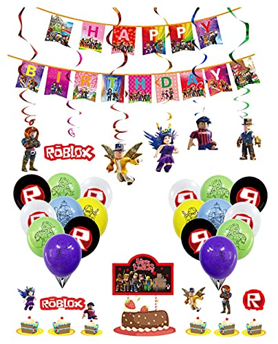 smileh Decoracion Cumpleaños Roblox Globos Pancarta de Feliz Cumpleaños Tarta Decoracion Colgando Remolinos Decoraciones Gamer Cumpleaños Decoración