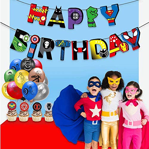 smileh Decoracion Cumpleaños Superheroes Globos de Superheroes Superhéroe Feliz Cumpleaños del Pancarta Superhéroes Cake Toppers