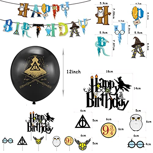 smileh Decoraciones de Fiesta Cumpleaños Harry Potter Globos Feliz Cumpleaños del Pancarta Mago Decoración para tarta para Niños Wizard Decoraciones de Fiesta Cumpleaños Temáticas