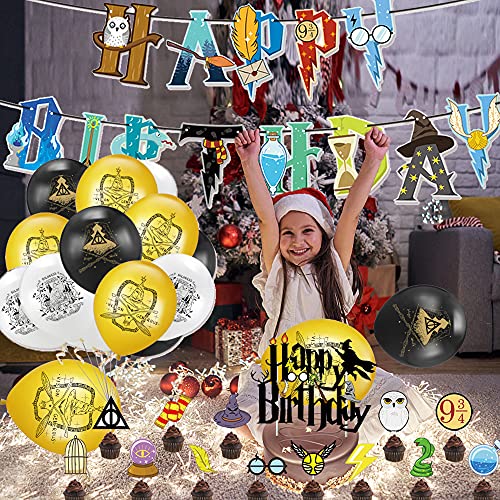 smileh Decoraciones de Fiesta Cumpleaños Harry Potter Globos Feliz Cumpleaños del Pancarta Mago Decoración para tarta para Niños Wizard Decoraciones de Fiesta Cumpleaños Temáticas