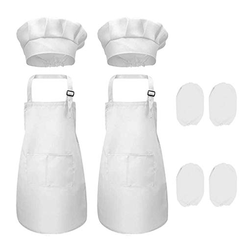 smileh Juego de Chef para Niños Kids Delantal Sombrero y Manga de Cocina para Cocinar Pintura o Decoración para Hornear Infantiles Delantal de Chef de Cocina para Niños Pintura 4-12 Años Blanco