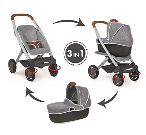 Smoby-7600253104 7600253104-Cochecito para muñecas 3 en 1, Color Gris (Quinny 7600253104)