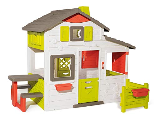 Smoby Casita Infantil Neo Friends House, 1,72 m de Altura, 2 Puertas de Entrada, Timbre Electrónico, Mesita Exterior, Posibilidad de Añadir Múltiples Accesorios, Para Niños a Partir de 3 Años (810203)