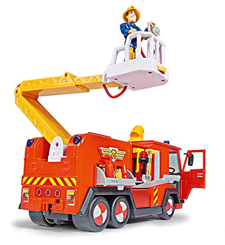 Smoby Simba 109251098038 Sam el Bombero Ultimate Jupiter - Camión Bombero con Talkie-Walkie + 1 Figura, Sonidos y Luces, función Chorro de Agua, Pilas Incluidas