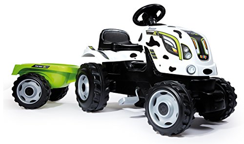 Smoby - Tractor Farmer XL Vaca con Remolque, Color Blanco (710113)