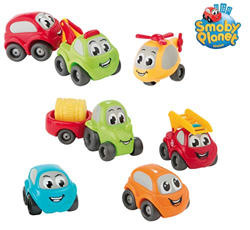 Smoby – Vroom Planet – Estuche con 7 bolides para bebé a Partir de 12 Meses – 120220