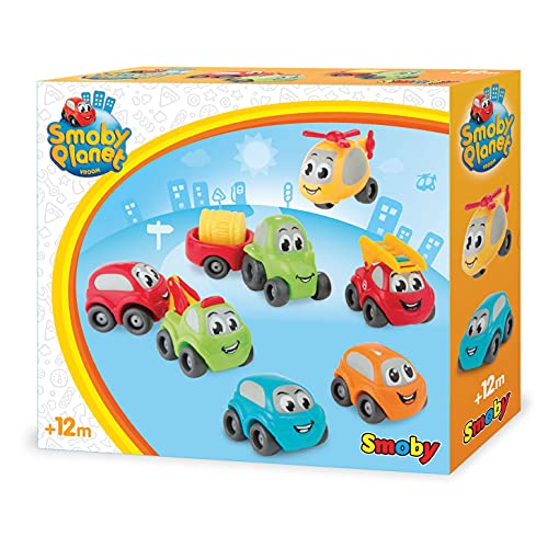 Smoby – Vroom Planet – Estuche con 7 bolides para bebé a Partir de 12 Meses – 120220