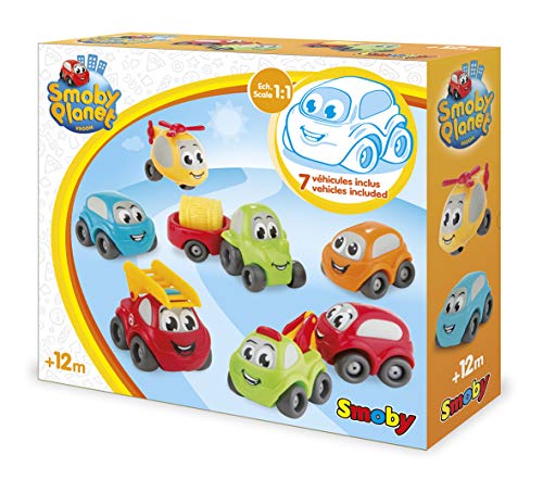 Smoby – Vroom Planet – Estuche con 7 bolides para bebé a Partir de 12 Meses – 120220