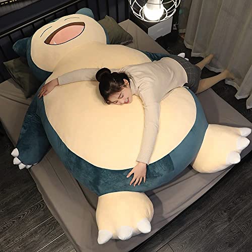 Snorlax - Funda de peluche (sin relleno) gigante sin relleno Snorlax Snorlax Cojín de animal con cremallera para novia cumpleaños Snorlax cama (150 cm, cara sonriente)