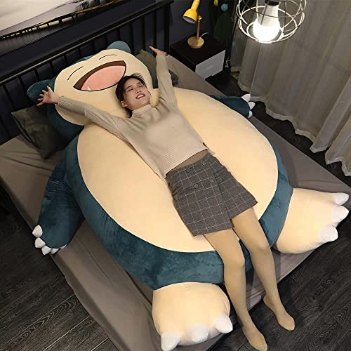 Snorlax - Funda de peluche (sin relleno) gigante sin relleno Snorlax Snorlax Cojín de animal con cremallera para novia cumpleaños Snorlax cama (150 cm, cara sonriente)