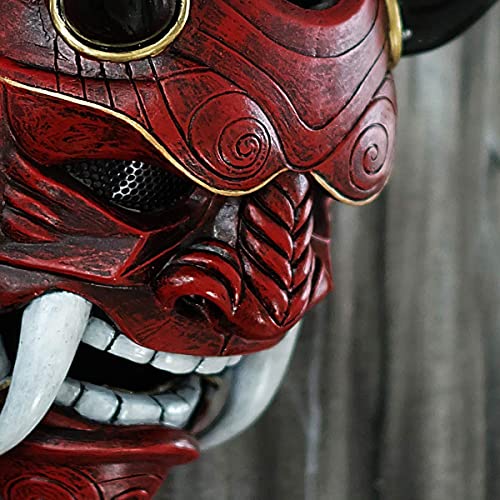 SnowDream Mascarilla de Hannya Halloween de Miedo Kabuki Warrior Demon Mask Adults Totalmente portátil Estilo decoración para el Festival Cosplay Disfraz Party Decoraciones,Rojo