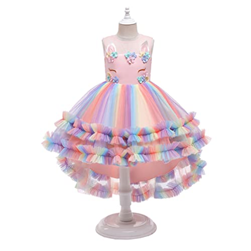 SOIMISS Unicornio Vestido de Gasa Princesa Tutu Vestido Arco Vestido Traje de Falda para Carnaval Cosplay Navidad Fiesta de Cumpleaños Rosa 140 Cm