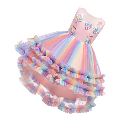 SOIMISS Unicornio Vestido de Gasa Princesa Tutu Vestido Arco Vestido Traje de Falda para Carnaval Cosplay Navidad Fiesta de Cumpleaños Rosa 140 Cm