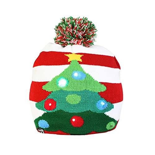 Sombreros De Navidad para Niños - Paquete De 3 Gorras De Dibujos Animados con Luz Led, Gorros De Punto con Árbol De Copo De Nieve De Papá Noel, Niños, Suministros De Año