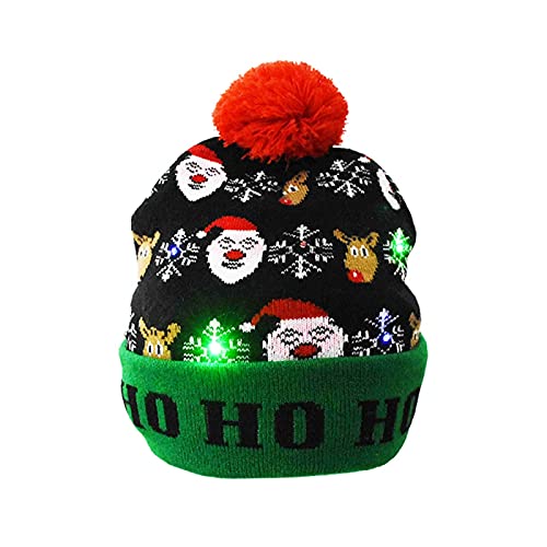 Sombreros De Navidad para Niños - Paquete De 3 Gorras De Dibujos Animados con Luz Led, Gorros De Punto con Árbol De Copo De Nieve De Papá Noel, Niños, Suministros De Año