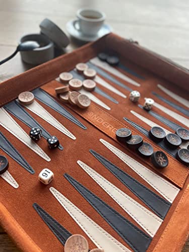 Sondergut - Backgammon - Backgammon de piel auténtica - Backgammon de viaje Deluxe - Juego de piel auténtica para enrollar - Incluye fichas y dados de madera