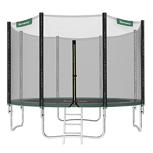 SONGMICS 366 cm Cama Elástica, Redonda Cama Elástica de Jardín con Red de Seguridad Interior, Escalera, para Niños y Adultos, Negro y Verde STR12GN