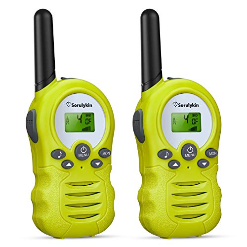 Sorulykin Walkie Talkies para niños de 8 canales, PMR 446MHZ sin licencia, hasta 3300 metros de alcance, interfono portátil, radio de 2 vías, equipo de aventura para acampar, caminar, juegos, 2 piezas