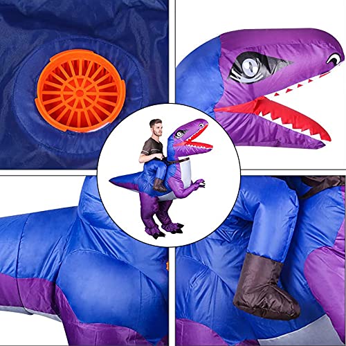 SOSPIRO Disfraz hinchable T-rex de dinosaurio Tyrannosaurus Rex divertido vestido mono con cable USB para Halloween, fiestas, cumpleaños, carnaval, adultos, mujeres, hombres, púrpura