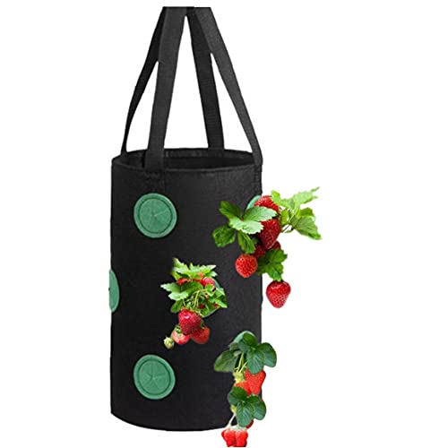 SouiWuzi Fresa Crecer Bolsa Bolso Colgante de la Planta de contenedores Transpirable Tejido 13 Agujeros con Asas para Flores de Las Frutas Verduras Negro, para hortalizas y Frutas