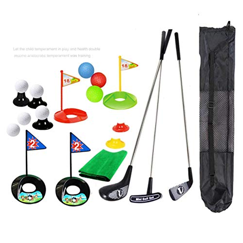 SOWOFA Golf Adecuado para niños de 3 a 6 años 3 Palos de Golf y 8 Bolas de Colores de práctica, 4 Hoyos de Golf Bolsa de Almacenamiento de Golf Gratis Configure una Alfombra de Hierba Verde simulada