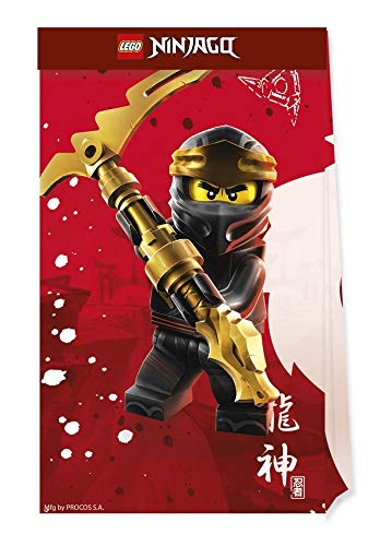 spielum Set de fiesta de 53 piezas de Lego Ninjago, platos, vasos, servilletas, banderines, bolsas de fiesta, pajitas de papel para 8 niños