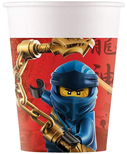 spielum Set de fiesta de 53 piezas de Lego Ninjago, platos, vasos, servilletas, banderines, bolsas de fiesta, pajitas de papel para 8 niños