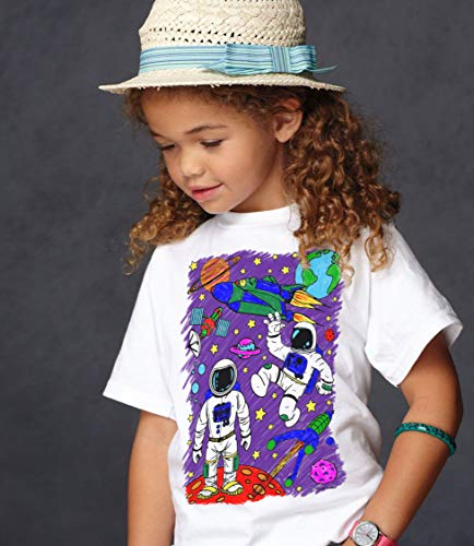 Splat Planet - Camiseta de Manga Corta para Hombre y Cohete Espacial con 6 bolígrafos mágicos Lavables no tóxicos Espacio 5-6 Años